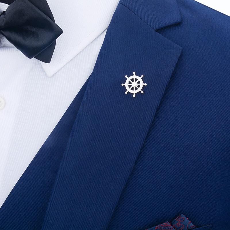 Silver Captain Wheel Lapel Pin-SHOPWITHSTYLE