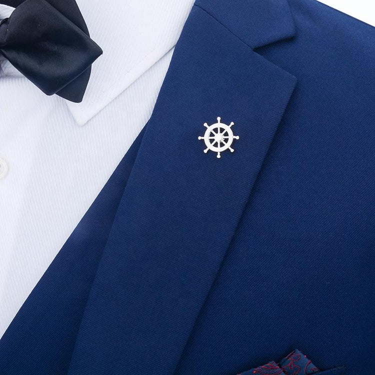 Silver Captain Wheel Lapel Pin-SHOPWITHSTYLE
