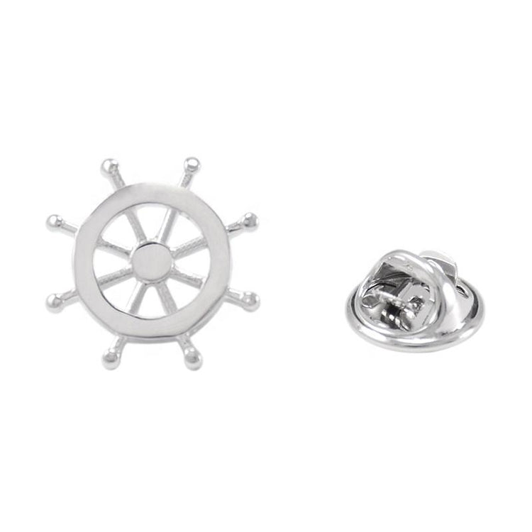 Silver Captain Wheel Lapel Pin-SHOPWITHSTYLE