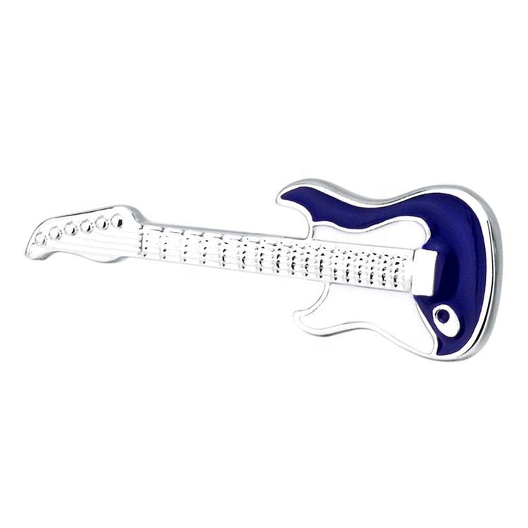 White and Blue Enamel Guitar Lapel Pin-SHOPWITHSTYLE