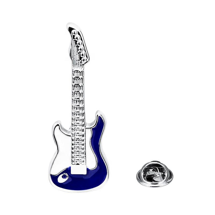 White and Blue Enamel Guitar Lapel Pin-SHOPWITHSTYLE