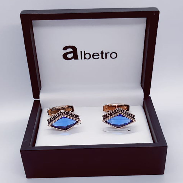 Rhombus Blue Strone Rose Gold Cufflinks