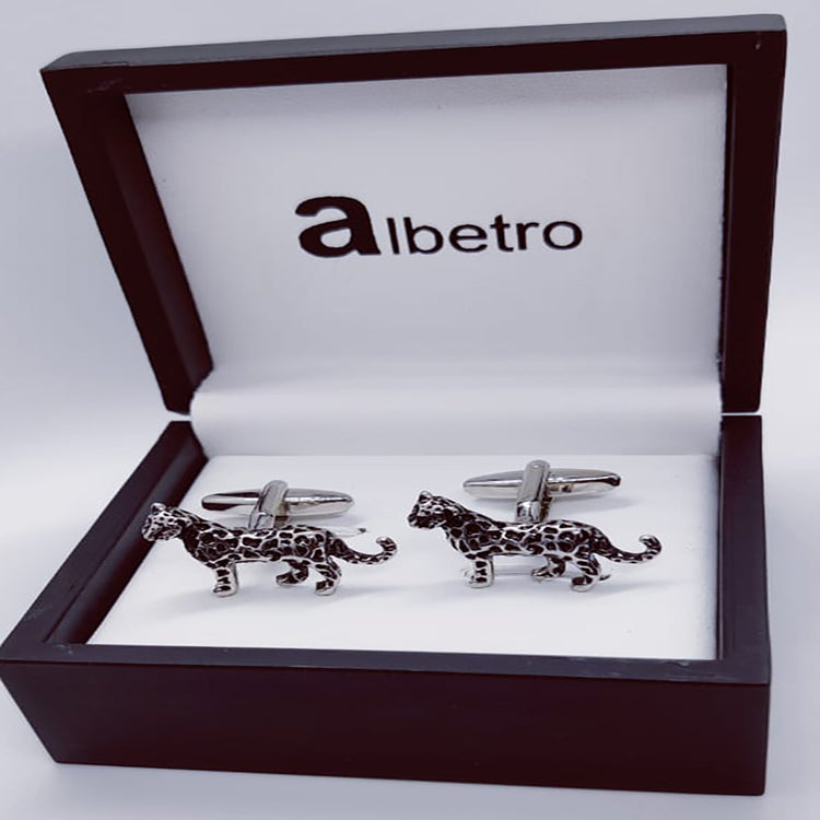 Silver tone Leopard Cufflinks