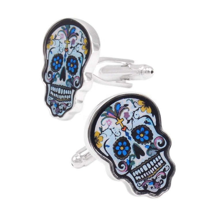 Halloween Colorful Enamel Skull Cufflinks