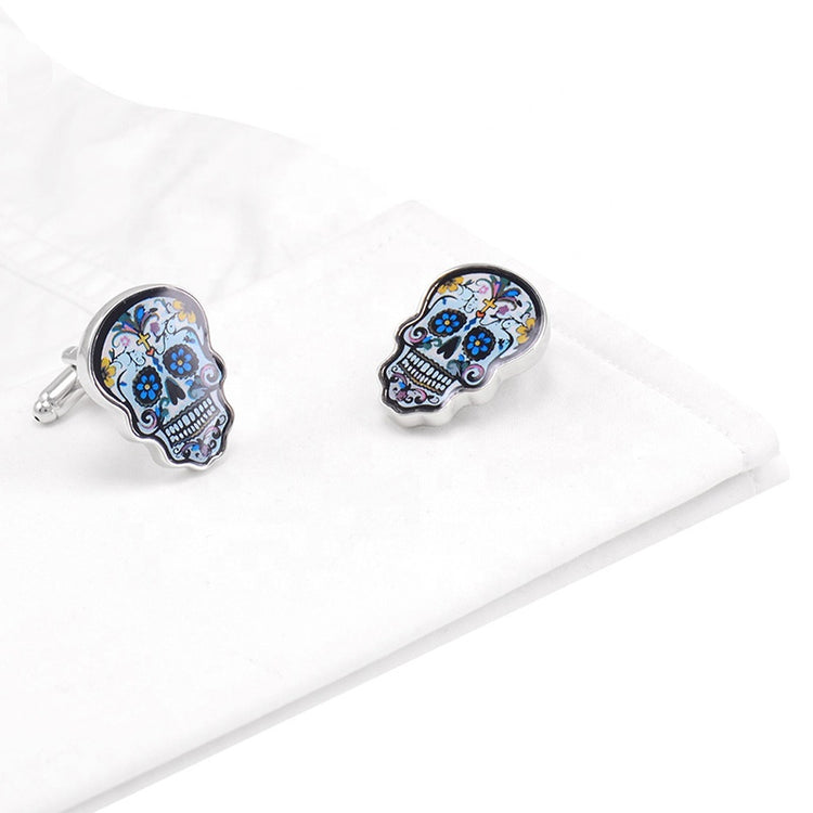 Halloween Colorful Enamel Skull Cufflinks