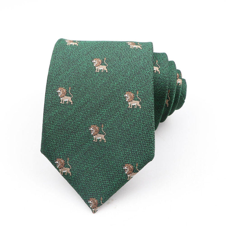 8cm Hunter Green Lion Printed Tie-SHOPWITHSTYLE