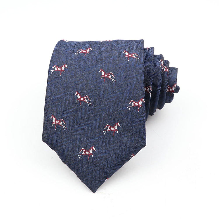 8cm Navy Blue Horse Printed Tie-SHOPWITHSTYLE