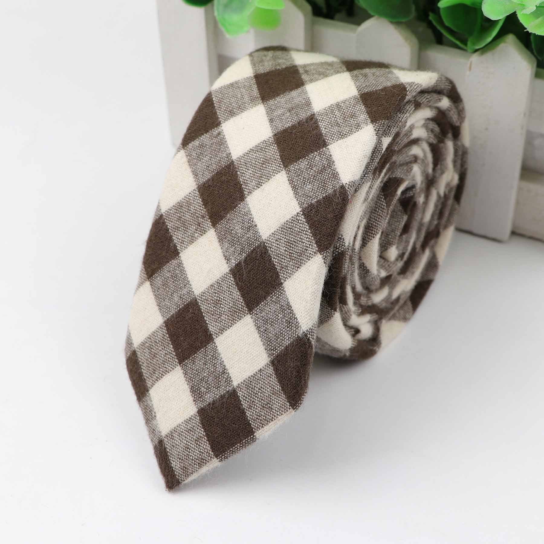 Brown Checkered White Necktie-SHOPWITHSTYLE
