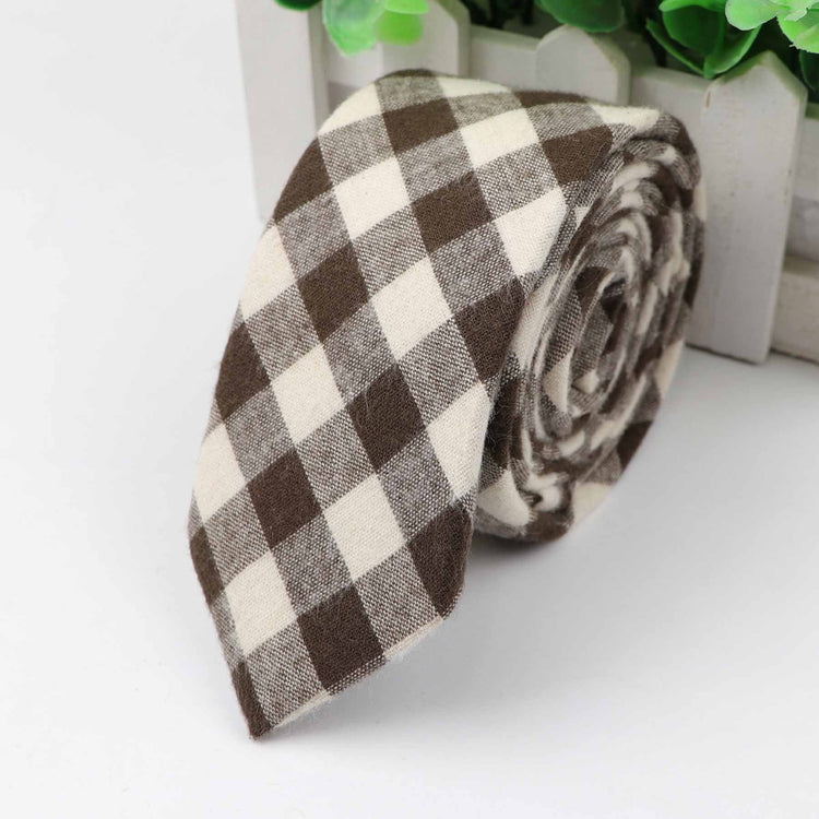 Brown Checkered White Necktie-SHOPWITHSTYLE
