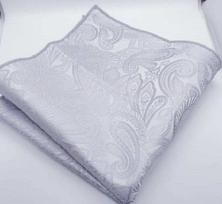 White Clara Paisley Pocket Square