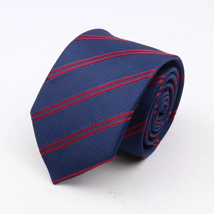 7cm Thin Red Stripe Blue Tie