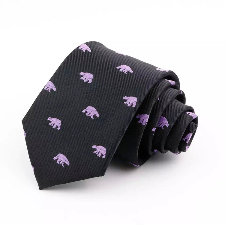 8cm Purple Polar Bear Pattern Black Tie