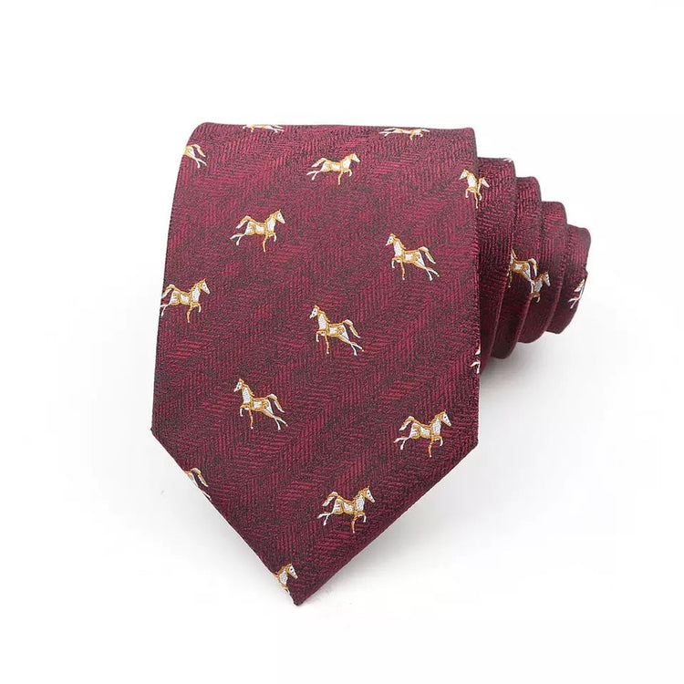 8cm Burgundy with Horses Tie