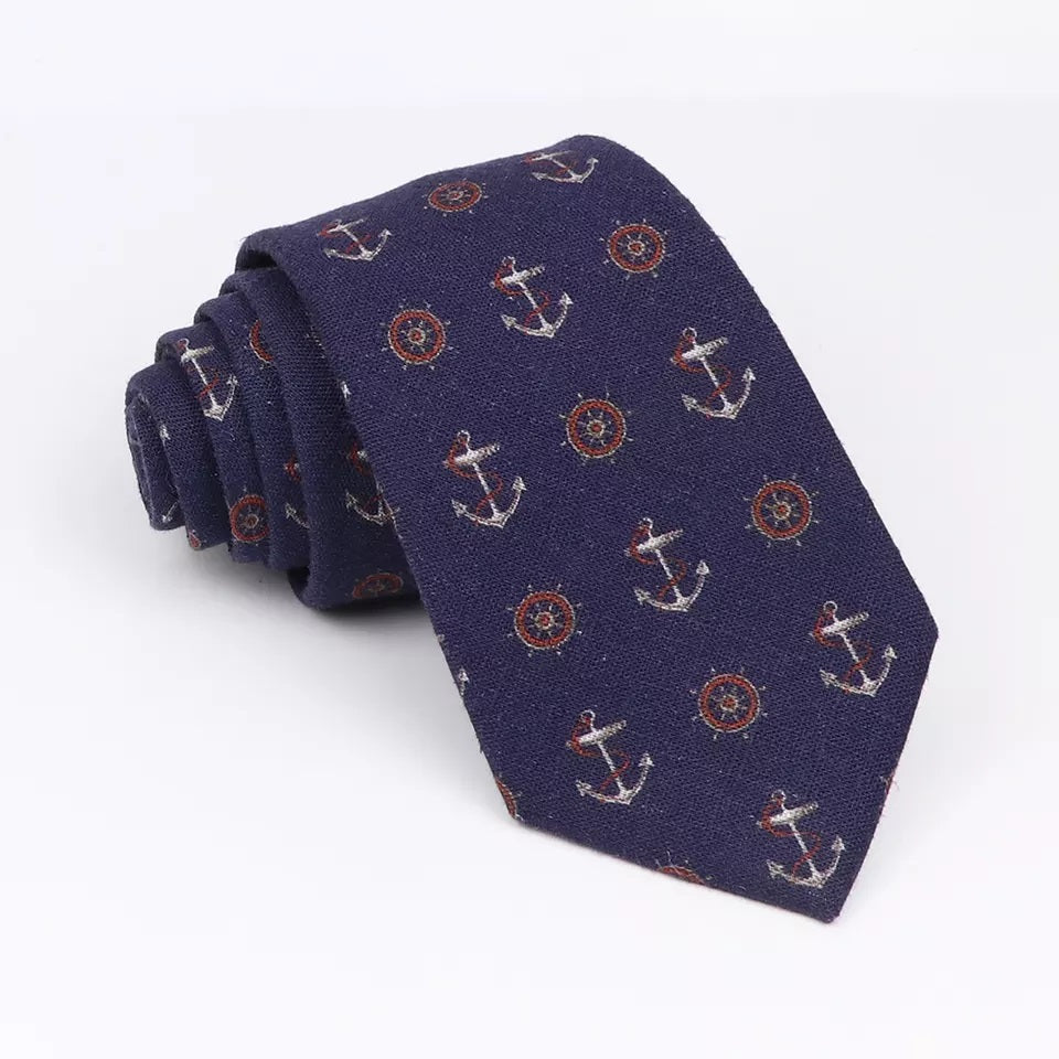 Navy Blue Wheel Anchor Tie