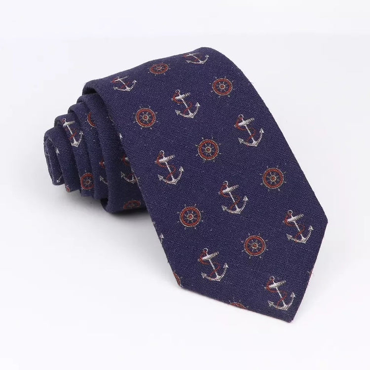 Navy Blue Wheel Anchor Tie