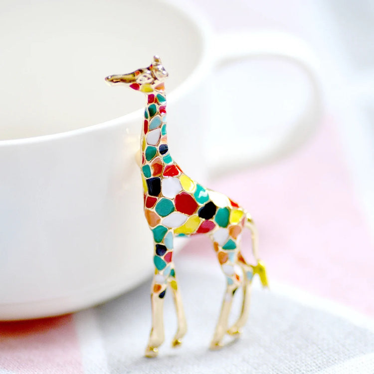 Giraffe Enamel Multicolour Brooch