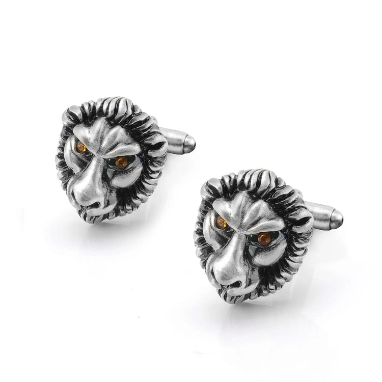 Silver Antique Lion Head Cufflinks