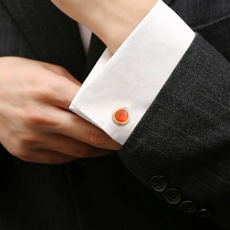 Coral Stone Crystal Gold Cufflinks