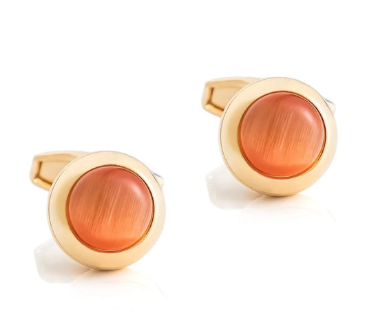 Coral Stone Crystal Gold Cufflinks