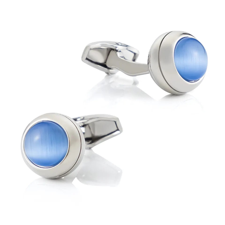 Blue Stone Crystal Silver Cufflinks