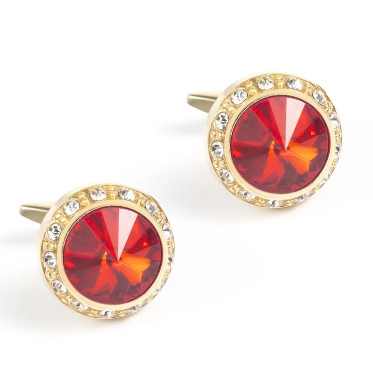 Red Stone Diamod Studded Gold Cufflinks