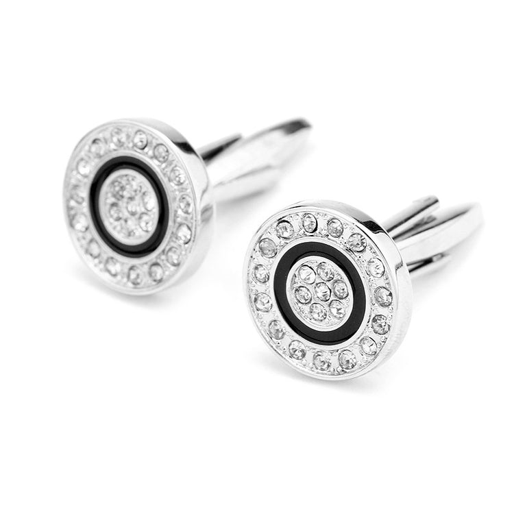 Black Enamel Round Crystal Cufflinks - SHOPWITHSTYLE