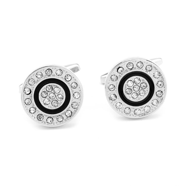 Black Enamel Round Crystal Cufflinks - SHOPWITHSTYLE