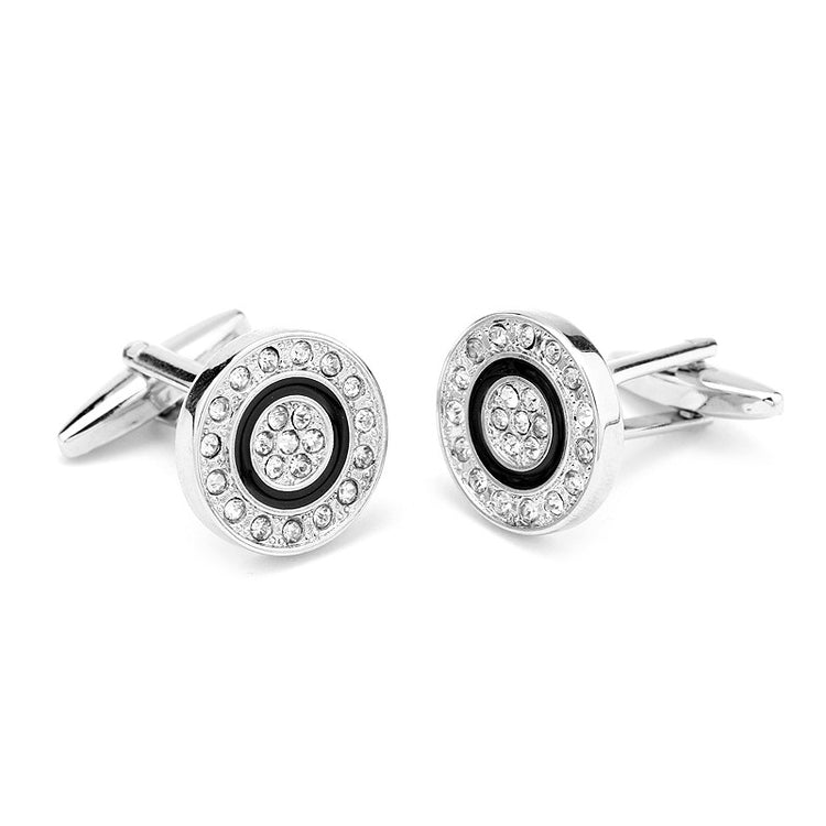 Black Enamel Round Crystal Cufflinks - SHOPWITHSTYLE