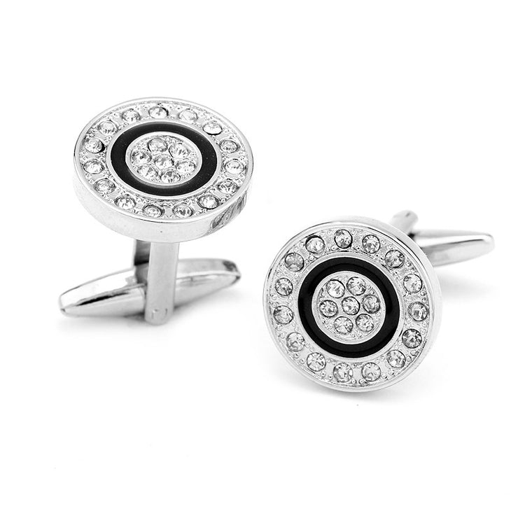 Black Enamel Round Crystal Cufflinks - SHOPWITHSTYLE