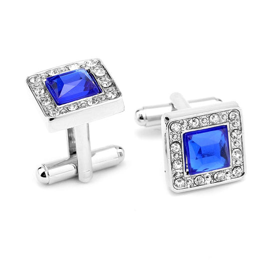 Blue Crystal Square Fashion Cufflinks - SHOPWITHSTYLE