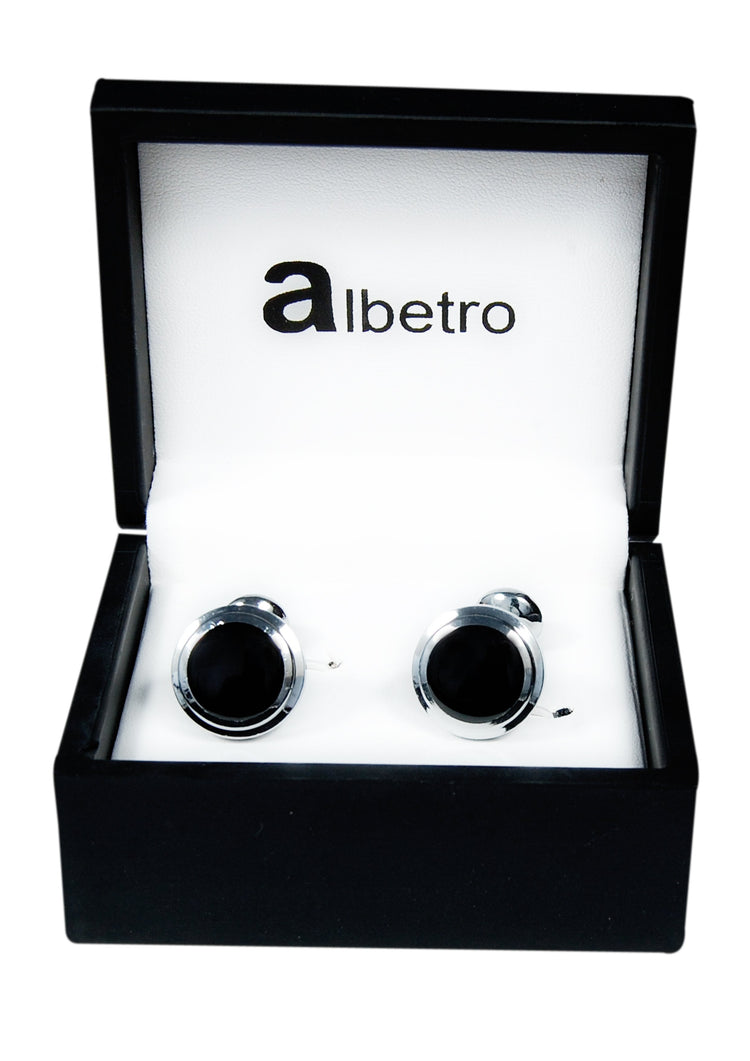 Silver Onyx Round Cufflinks - SHOPWITHSTYLE