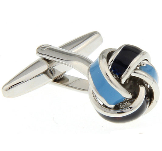 Albetro Oceanic Knot two-tone blue 3D knot cufflinks on white background