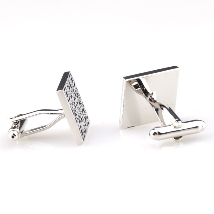 QR Code Silver & Balck Copper Cufflinks For Men - SHOPWITHSTYLE