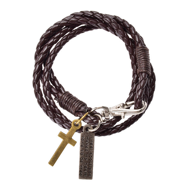 Vintage Leather Mens Cross Bracelet - SHOPWITHSTYLE