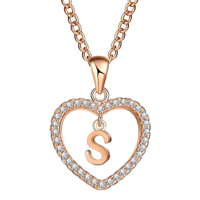 Albetro Romantic Rose Gold Color Cubic Zirconia Love Heart Crystal Pendant Letter Initials Necklace for Women - SHOPWITHSTYLE