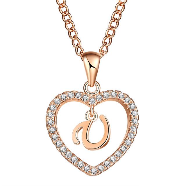 Albetro Romantic Rose Gold Color Cubic Zirconia Love Heart Crystal Pendant Letter Initials Necklace for Women - SHOPWITHSTYLE
