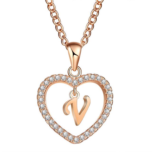 Albetro Romantic Rose Gold Color Cubic Zirconia Love Heart Crystal Pendant Letter Initials Necklace for Women - SHOPWITHSTYLE