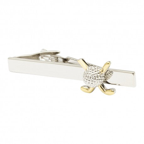 Silver Gold Tone Golf Ball Club Tie Clip