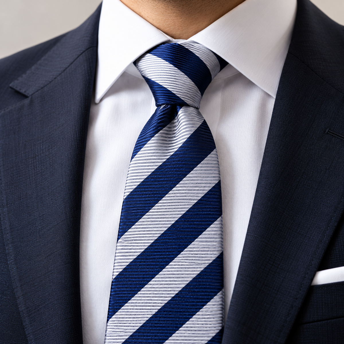 The Admiralty Navy & Silver Repp Stripe Tie