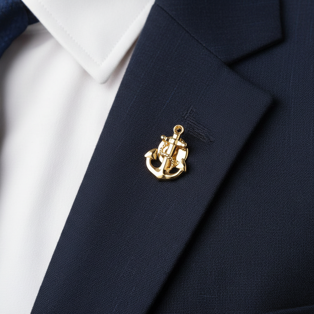Anchor with Rope Gold Lapel Pin