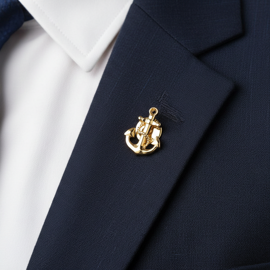 Anchor with Rope Gold Lapel Pin
