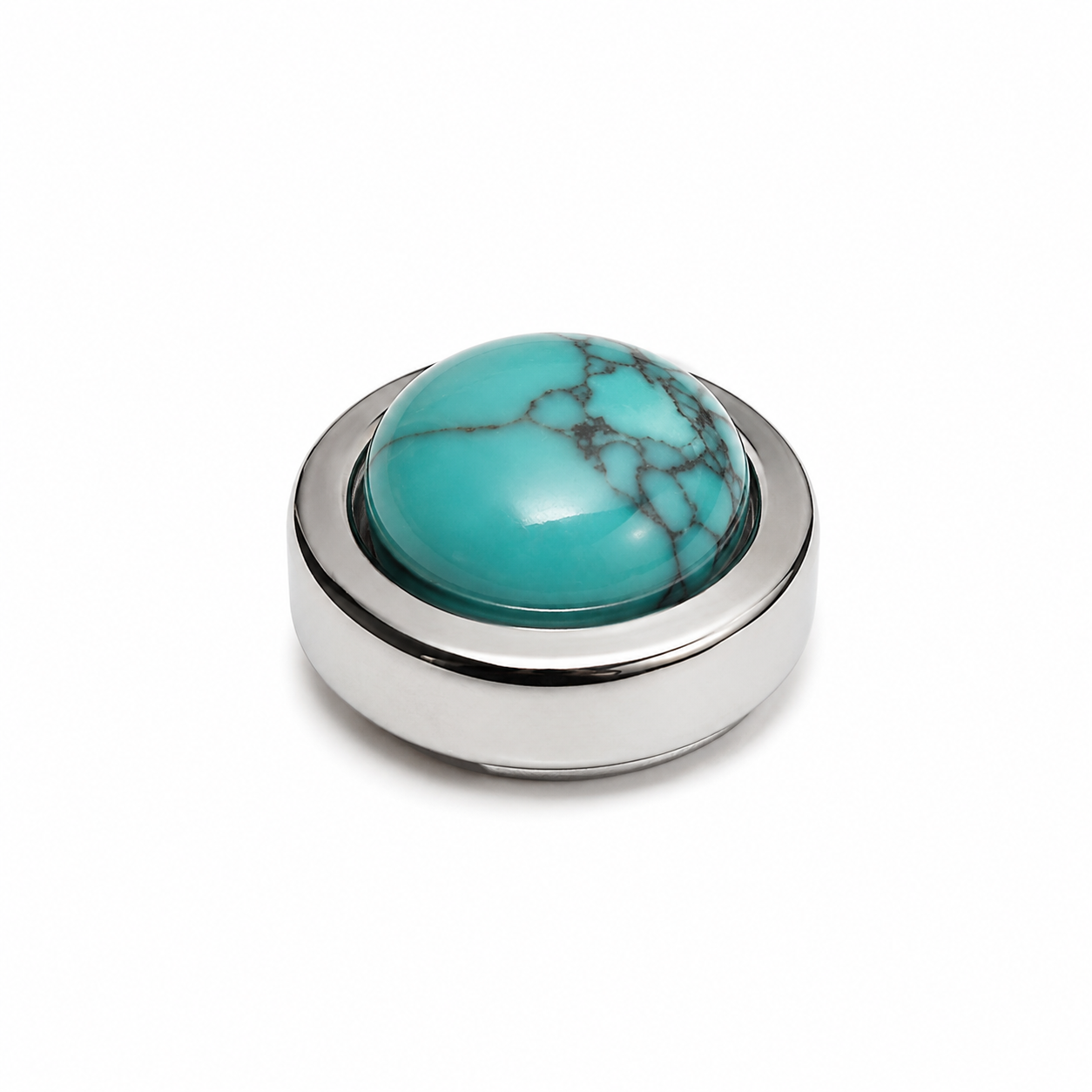 Albetro Turquoise Sky Silver Button Cover — turquoise cabochon in silver frame, front view
