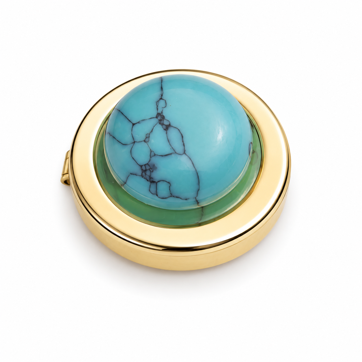 Albetro Turquoise Sky Gold Button Cover — turquoise cabochon in gold frame, front view