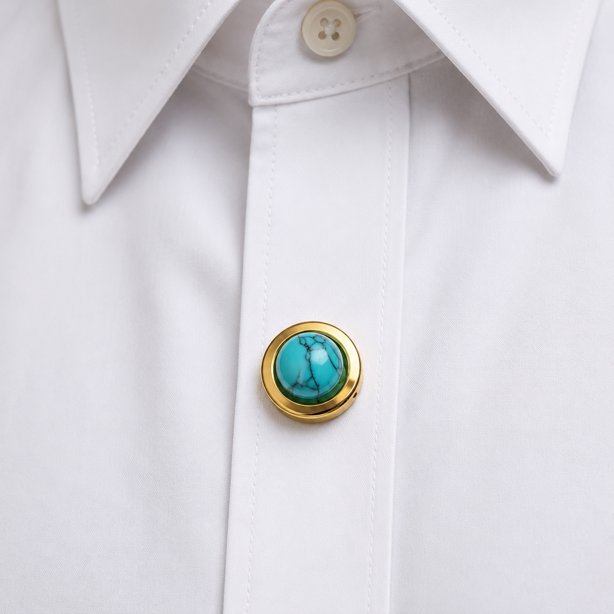 Albetro Turquoise Sky Gold Button Cover — detail view