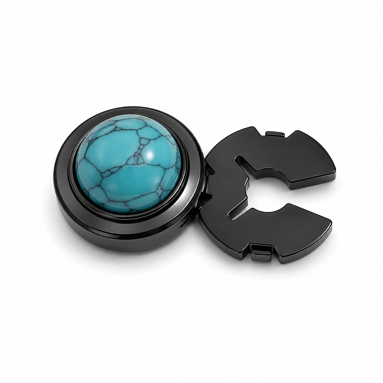 Albetro Turquoise Noir Gunmetal Button Cover — angled view showing clasp