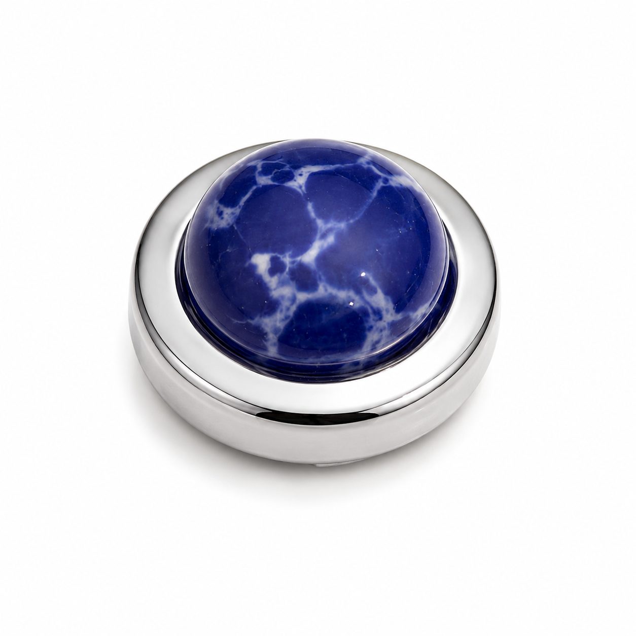 Albetro Lapis Royale Silver Button Cover — marbled blue cabochon in silver frame, front view