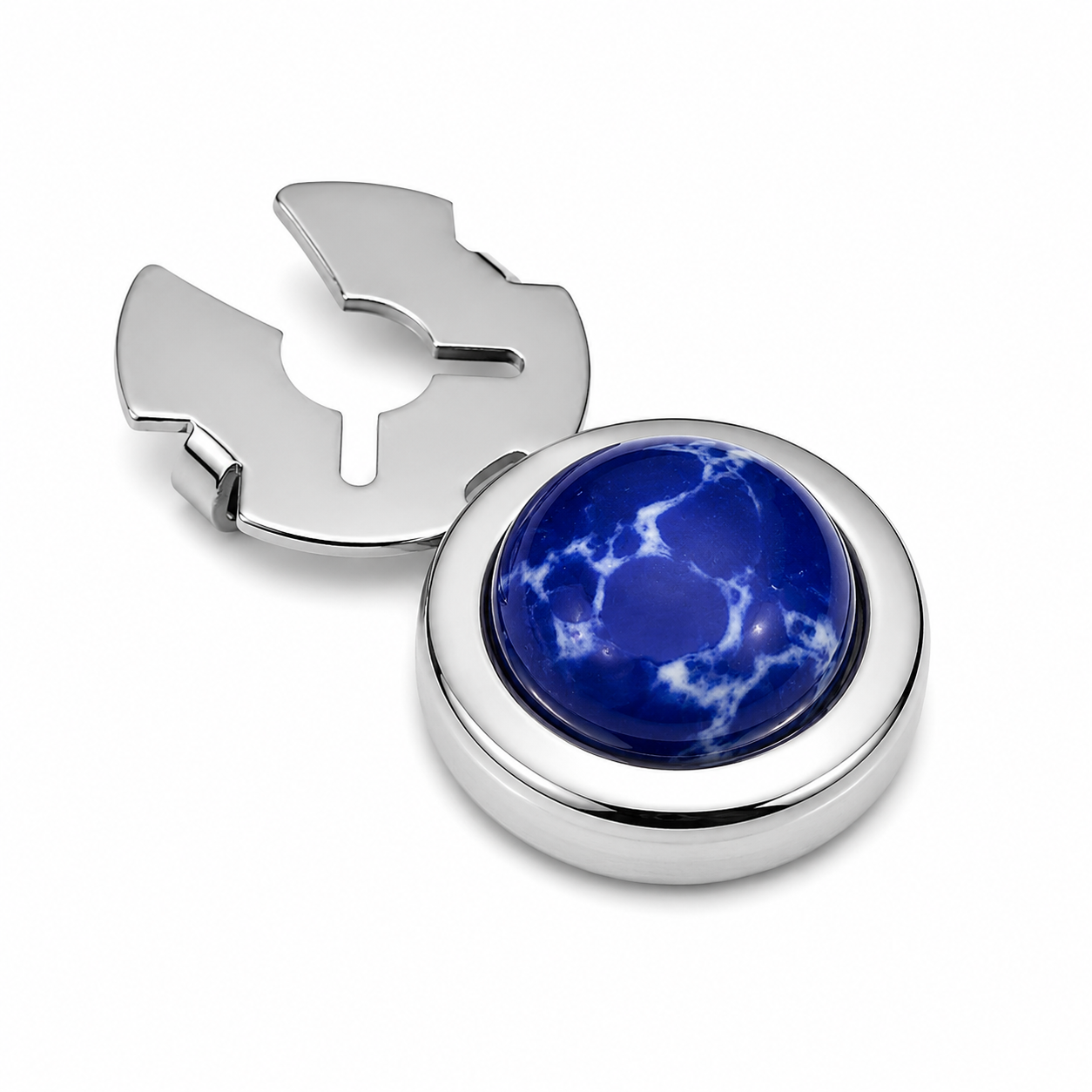 Albetro Lapis Royale Silver Button Cover — angled view showing clasp