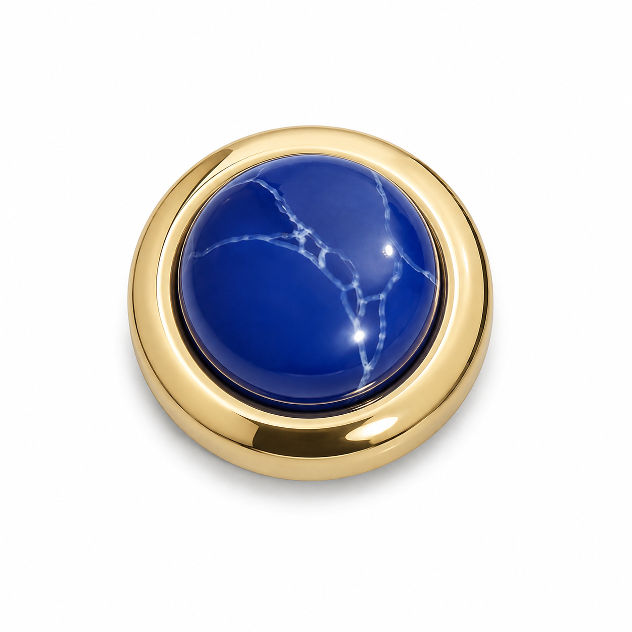 Albetro Lapis Royale Gold Button Cover — marbled blue cabochon in gold frame, front view