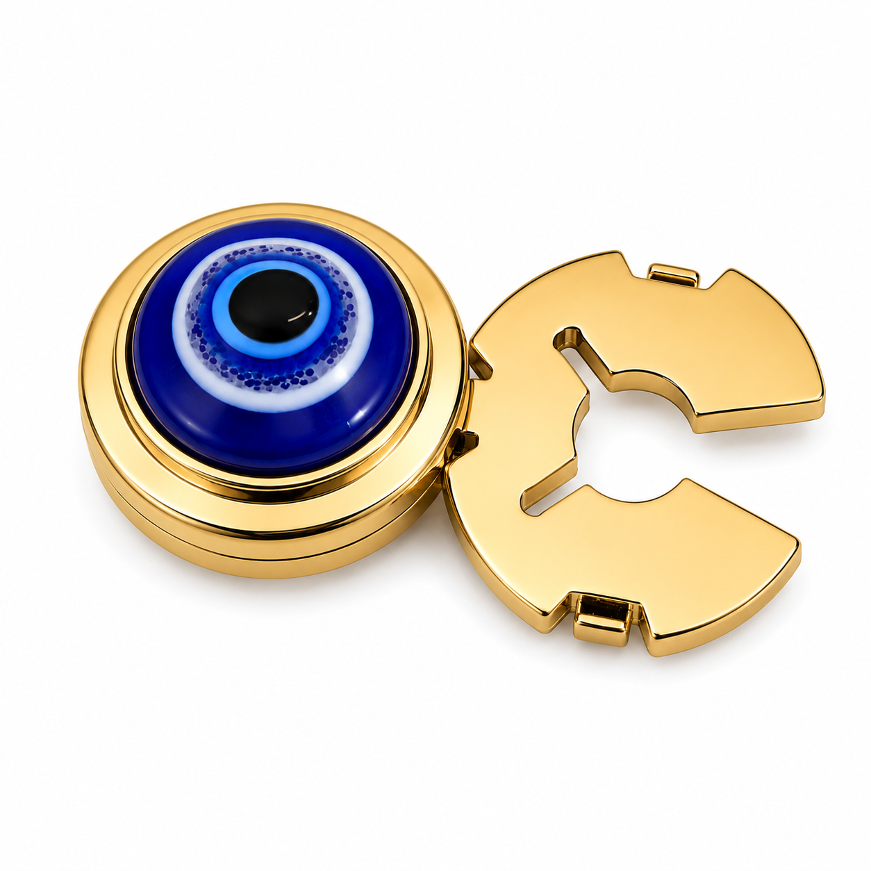 Albetro Evil Eye Guardian Gold Button Cover — angled view showing clasp