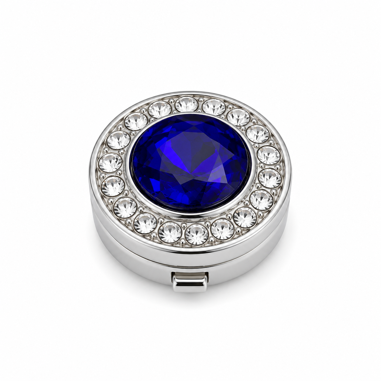 Albetro Sapphire Halo Silver Button Cover — royal blue crystal with clear halo in silver frame
